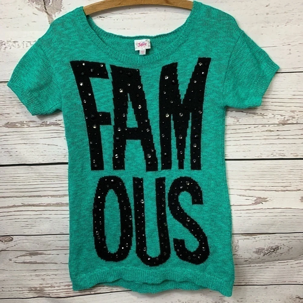 NWOT Justice Teal Famous Sweater Size 14